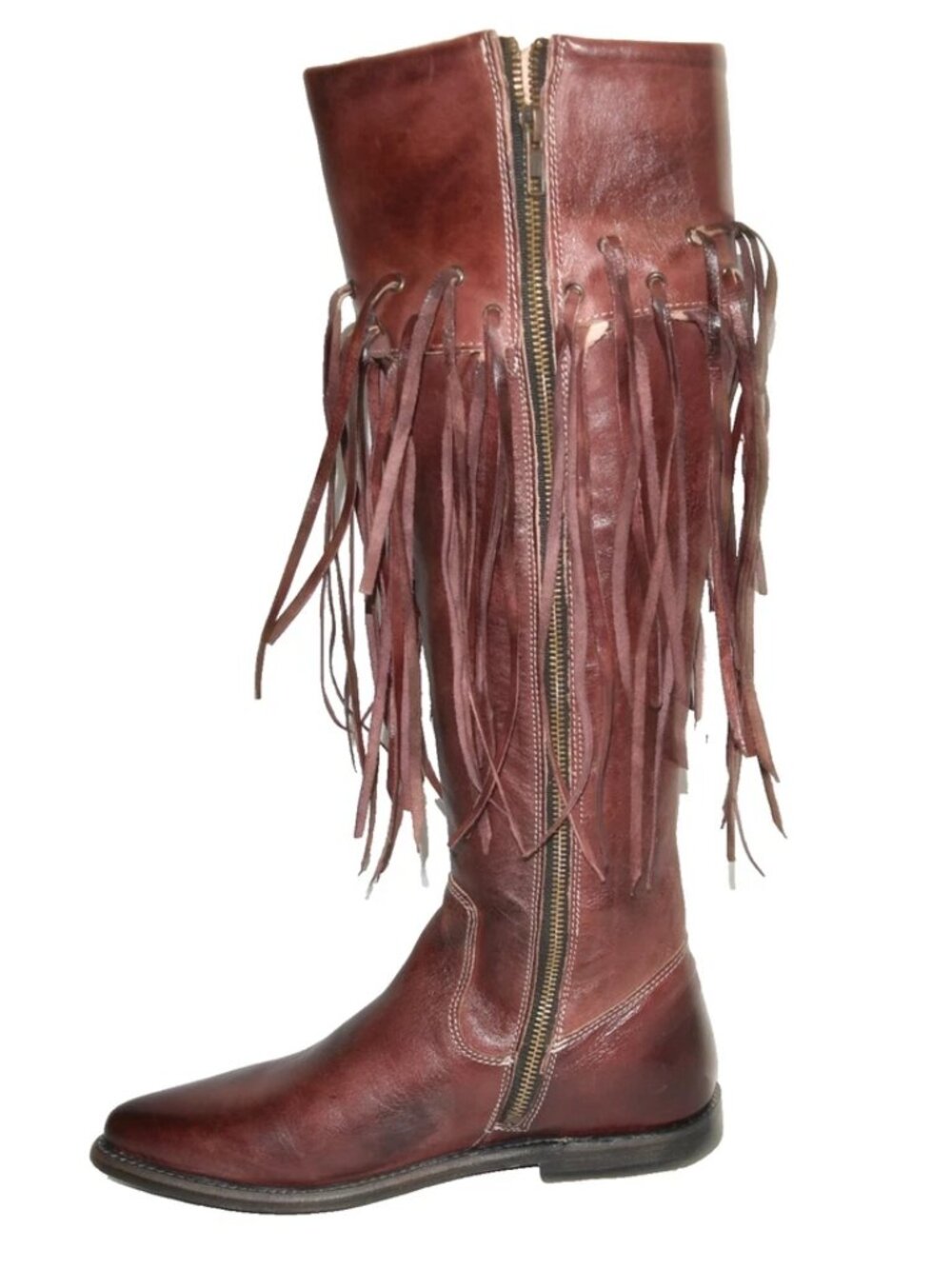 New Bed Stu Hoplia Fringe Trim Riding Boot Scarlett Red Leather Size 8.5 DD18 - Picture 5 of 8